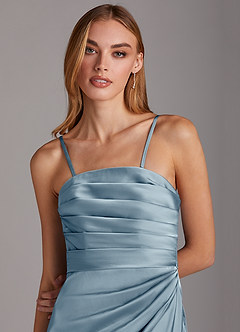 Azazie Lexie Bridesmaid Dresses Dusty Blue Sheath Strapless Stretch Satin Convertible Dress image2