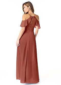 Azazie Dakota Bridesmaid Dresses Auburn A-Line V-Neck Pleated Chiffon Dress image4