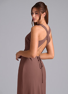 Azazie Evadne Brautjungfernkleider Etui Plissee Chiffon Kleid Espresso image7