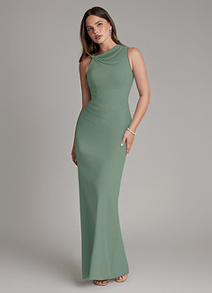 Azazie Charice Bridesmaid Dresses Silver Sage Sheath Pleated Chiffon Dress image1