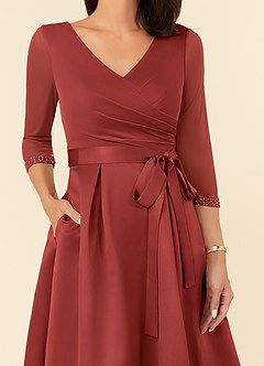 Azazie Maritza Mother of the Bride Dresses Rust A-Line Pleated Matte Satin Dress image8