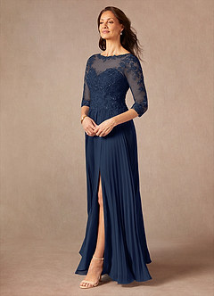 Azazie Corinne vestidos de madre de la novia Vestido de Azul Marino Oscuro de Gasa de Corte En A con Lentejuela image5