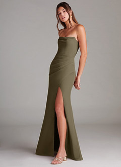 Azazie Leonis Vestidos de damas de honor Vestido de Verde Sauce de Gasa de Corte Recto Convertible con Sin tirantes image3