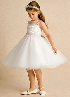 Azazie Lettie Flower Girl Dresses Ivory Blushing Pink Ball-Gown Lace Dress image3
