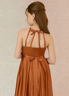 Azazie Arianthe Junior Copper A-Line with Pockets Matte Satin Dress image7