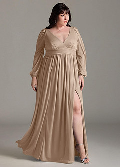 Azazie Norah Brautjungfernkleider A-Linie Lange Ärmel mit V-Ausschnitt Chiffon Kleid Taupe image9