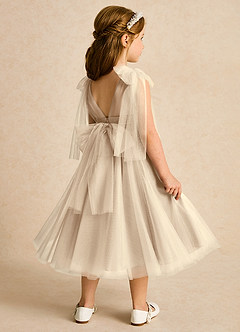 Azazie Dori Robe Demoiselle D'honneur Fillette Robe Trapèze en Tulle Rayé Champagne image3