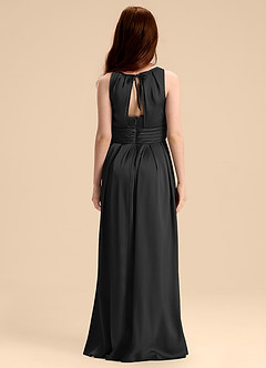 Azazie Bibiane Junior Jurk van Stretch Satijn met A-Lijn Geplooid Zwart image2