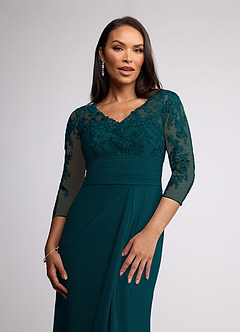 Azazie Joan Mother of the Bride Dresses Pine Sheath V-Neck Lace Chiffon Dress image3