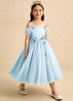 Azazie Juni Abiti da Ragazza di Fiori Abito Principessa in Tulle Plissettato Azzurro image6