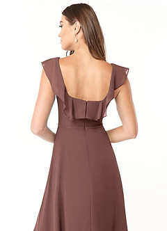 Azazie Jinny Abiti da Damigella Abito A-Line in Chiffon con Scollo Quadrato e Increspature Espresso image11