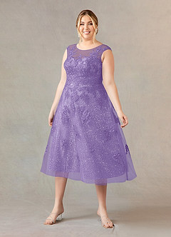 Azazie Flynn Mother of the Bride Dresses Tahiti A-Line Boatneck Lace Tulle Dress image6