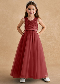 Azazie Cinna Flower Girl Dresses Rust A-Line Lace Tulle Dress image1