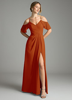 Azazie Dakota Bridesmaid Dresses Paprika A-Line V-Neck Pleated Chiffon Dress image1