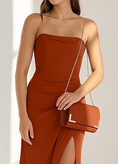 front Matching Color Matte Satin Ankle Strap Block Heel Sandals & Envelope Clutch Set