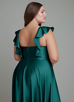 Azazie Leilani Abiti da Damigella Abito A-Line in Raso Elasticizzato Drappeggiato Verde Pavone image16