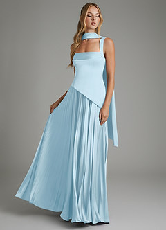 Azazie Stephanie Bridesmaid Dresses Sky Blue A-Line Corset Stretch Satin Dress image6