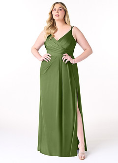 Azazie Aqua Bridesmaid Dresses Juniper A-Line V-Neck Pleated Stretch Satin Dress image8