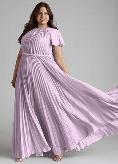 Azazie Kara vestidos de dama de honor modestos Vestido de Corte En A Plisado Hasta el suelo Gasa image10