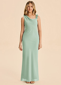Azazie Sia Junior Agave Sheath Chiffon Dress image6