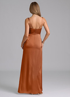Azazie Leo Final Sale Copper Sheath Pleated Stretch Satin Dress image2