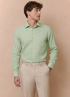 front Elliot Dusty Sage 100% Linen Dress Shirt