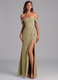 Azazie Johana Jurken voor bruidsmeisjes Converteerbaar Jurk van Chiffon met Zeemeermin Off the Shoulder Mosgroen image1