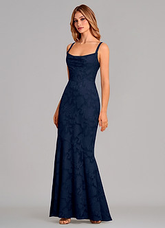 Azazie Aubrey Brautjungfernkleider Meerjungfrau-Linie Schleifen Blumen-Burnout Kleid Dunkelmarine image3