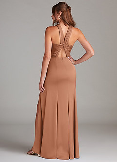 Azazie Rue Vestidos de madrinha de casamento Vestir Bronzeador de Cetim elástico de Linha A com Plissado image7