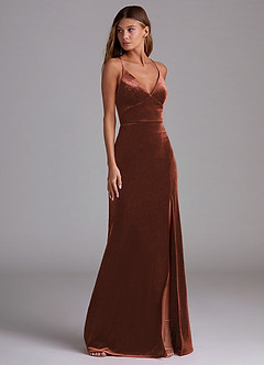 Azazie Becca Robes de demoiselle d'honneur Robe Fourreau en velours Terracotta image3