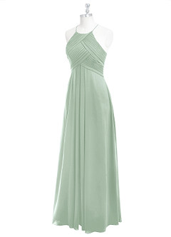 Azazie Ginger Bridesmaid Dresses Agave A-Line Halter Pleated Chiffon Dress image8