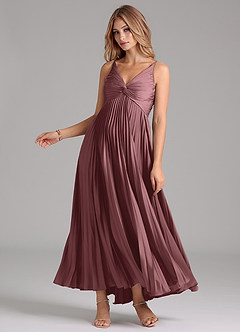 Azazie Raychelle Bridesmaid Dresses Vintage Mauve A-Line Pleated Stretch Satin Dress image3