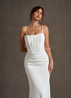 Azazie Grace Wedding Dresses Diamond White Mermaid Off the Shoulder Crepe Back Satin Dress image10