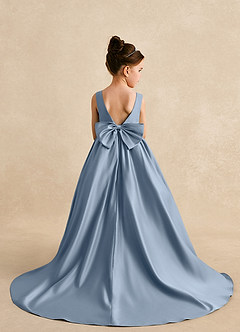 Azazie Mimia Blumenmädchenkleider A-Linie Schleifen Matte Satin Kleid Staubblau image2