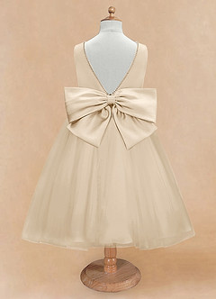 Azazie Sarina Flower Girl Dresses Champagne A-Line Bow Tulle Dress image7