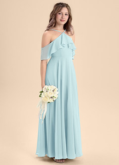 Azazie Tessabelle Junior Vestido de Vidrio Marino de Gasa de Corte En A con Vestidos sin tirantes image5