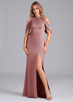 Azazie Bonny Bridesmaid Dresses Dusty Rose Mermaid Off the Shoulder Stretch Satin Dress image3