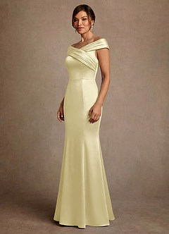 Azazie Aberdeen vestidos de madre de la novia Vestido de Sorbete De Limón de Satén Elástico de Corte Recto con Plisado image3
