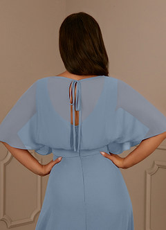 Azazie Oksana Abiti per la Madre della Sposa Abito A-Line in Chiffon con Scollo a V a Pieghe Blu Polveroso image5