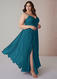 Azazie Emerald Bridesmaid Dresses Ink Blue A-Line Ruffled Chiffon Dress image9