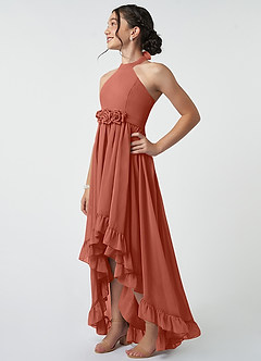 Azazie Hermione Junior A-Linie Chiffon Kleid Lehm image4