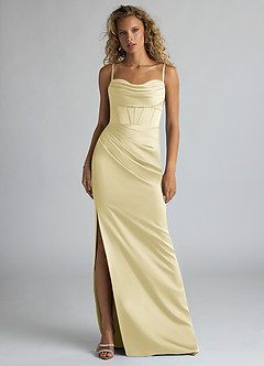 Azazie Mai Kleider zum Anprobieren zu Hause Etui Plissee Stretch-Satin Kleid Rotbraun image1