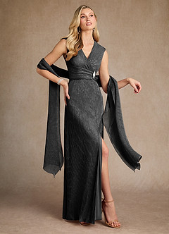 Azazie Salem Kleider für die Brautmutter A-Linie Plissee Metallisches Netz Kleid Schwarz image4