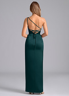 Azazie Naria Jurken voor bruidsmeisjes Jurk van Stretch Satijn met Kolom One-Shoulder Pijnboom image6