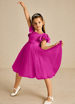 Azazie Kaeya Flower Girl Dresses Fuchsia A-Line Bow Tulle Dress image2