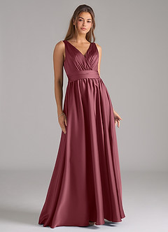 Azazie Kora Bridesmaid Dresses Desert Rose A-Line Pleated Stretch Satin Dress image1