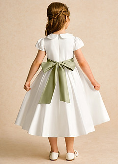 Azazie Deary Flower Girl Dresses Ivory Moss Green A-Line Bow Cotton Dress image2