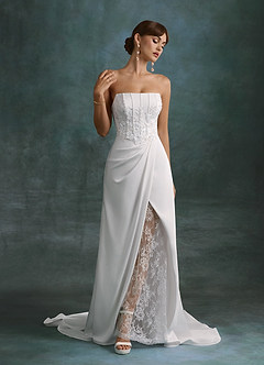 Azazie Shera Hochzeitskleider A-Linie Schulterfrei Satin mit Krepprücken Kleid Diamantweiß image3