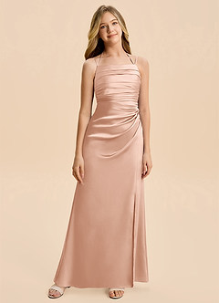 Azazie Nova Junior Robe Fourreau en Satin extensible Plissée Or Rose image6