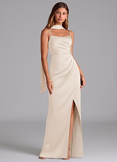 Azazie Calandra Jurken voor bruidsmeisjes Jurk van Stretch Satijn met A-Lijn Geplooid Wit Albast image2